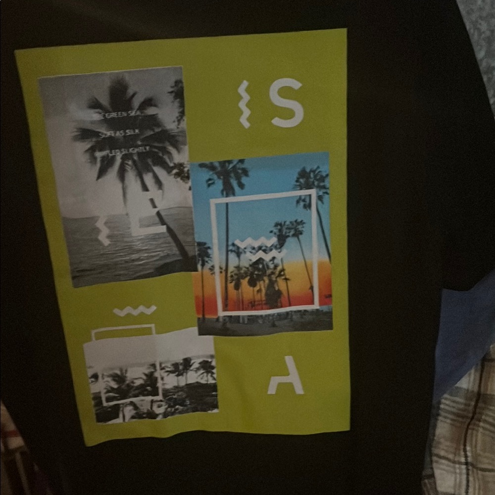 SHEIN Black and Green Short Sleeve Tee with Tropical Graphic